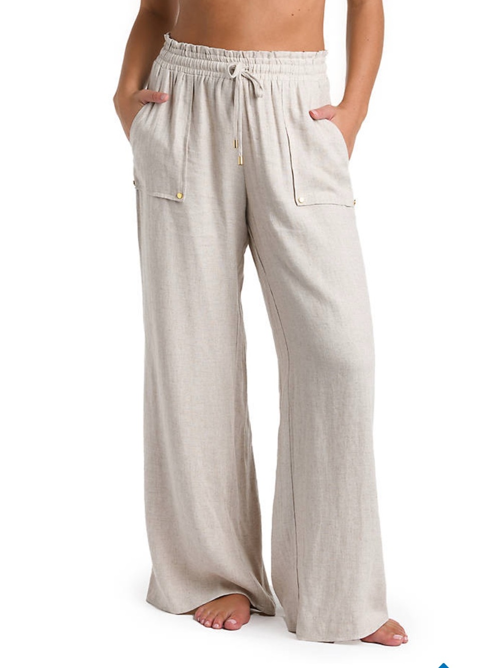 La Blanca Natural Linen-Blend Wide Leg Pants with Drawstring